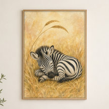 Zebra Foal Asleep Watercolour Whimsical Art Poster