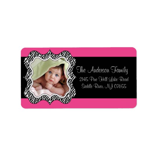 Zebra Frame Hot Pink PHOTO Return Address Label