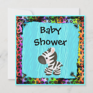 Zebra & Funky Leopard & Zebra Print Baby Shower Invitation