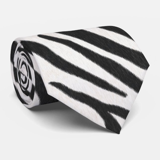 Zebra Fur Black & White Realistic Animal Print Tie (Rolled)