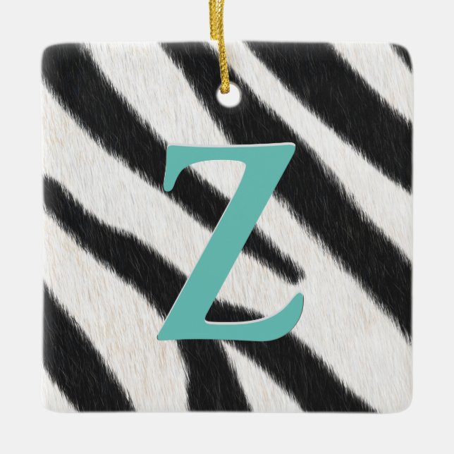 Zebra Fur Personalised Monogram & Message Gift Ceramic Ornament (Front)