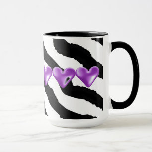Zebra Fur Print With Hearts Mug