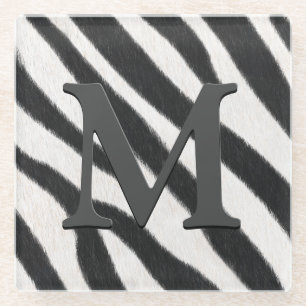 Zebra Fur Realistic Animal Print Monogrammed Glass Coaster