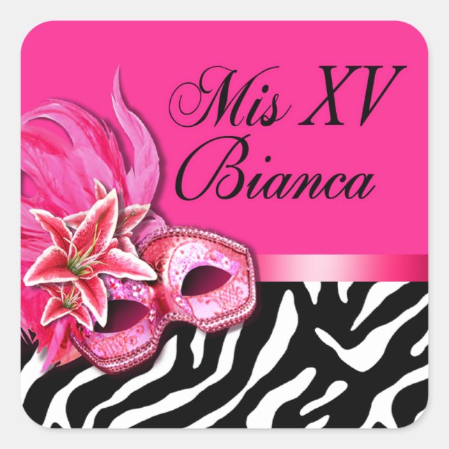 Zebra Fuschia Masquerade Quinceañera Sticker (Front)