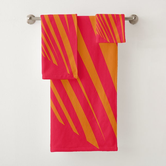 Zebra geometrical fucsia orange bath towel set (Insitu)