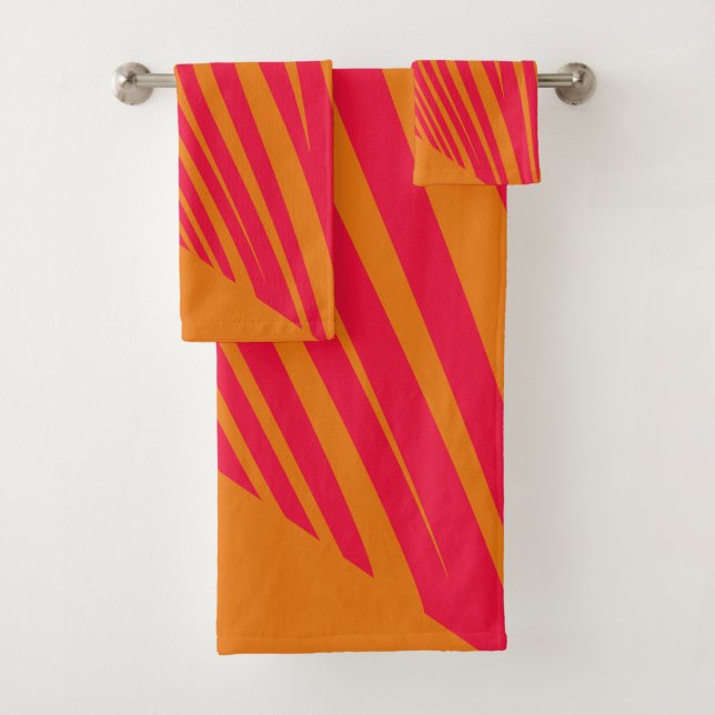 Zebra geometrical orange fucsia bath towel set (Insitu)