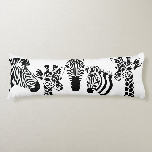 Zebra Giraffe Black and White Sketch Art Body Cushion (Front)