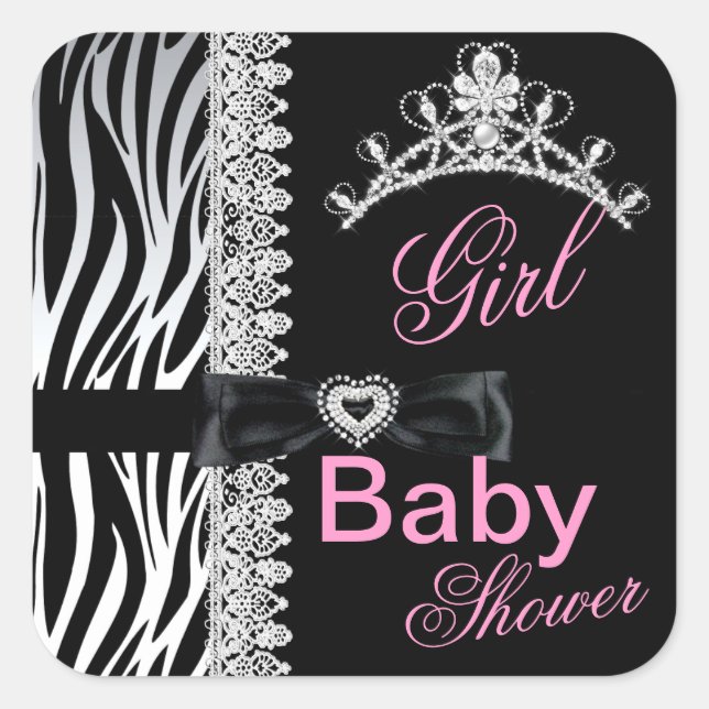 Zebra Girl Baby Shower Princess Tiara Square Sticker (Front)