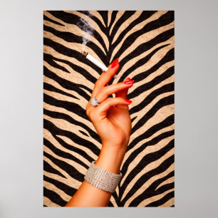 Zebra Glam Fashion Poster, Luxury Cigarette Hand Poster