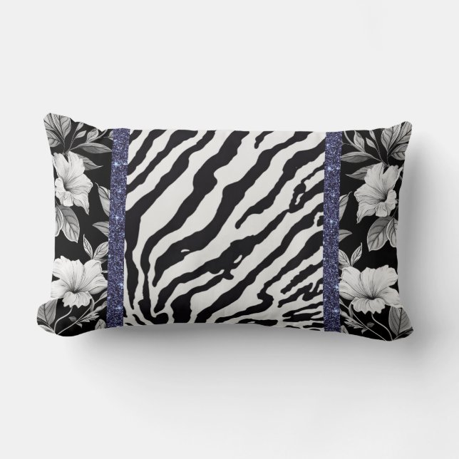Zebra glam sparkle with black and white lumbar cushion (Front)
