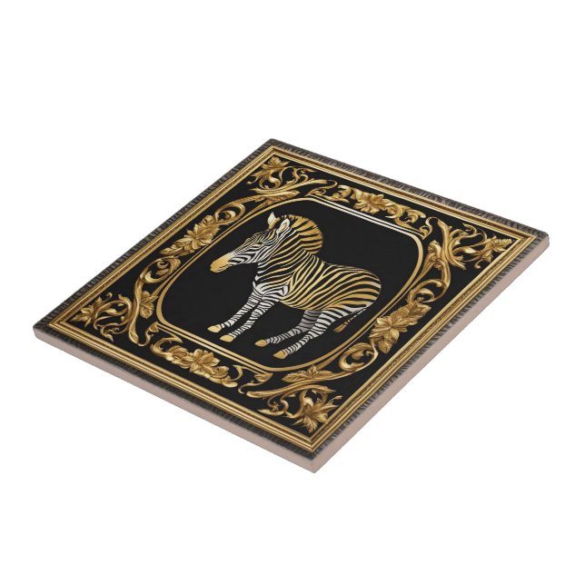Zebra gold and black ornamental frame ceramic tile (Side)