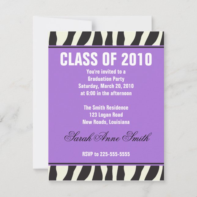 Zebra Graduation Invitation (Front)