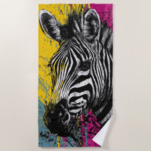 Zebra Graffiti Pop Art Portrait Illustration Beach Towel