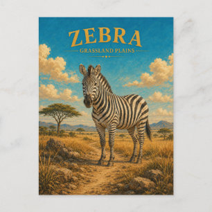 Zebra Grassland Plains Watercolor GeoSaga Postcard