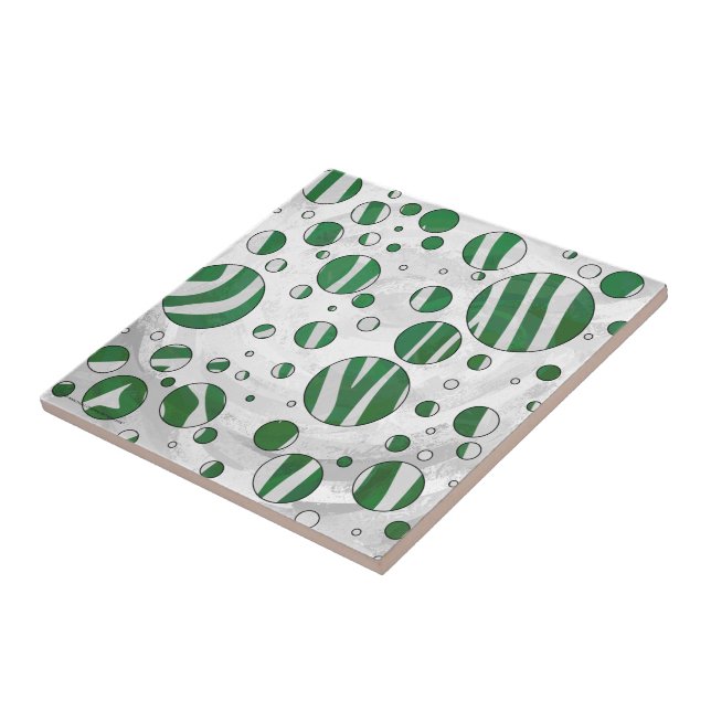 Zebra Green and White Polka Dot Ceramic Tile (Side)