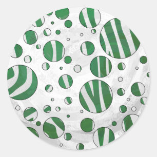 Zebra Green and White Polka Dot Classic Round Sticker