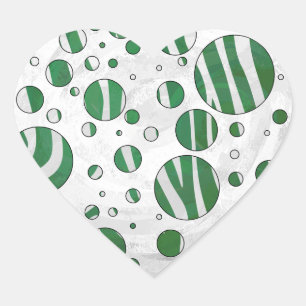 Zebra Green and White Polka Dot Heart Sticker