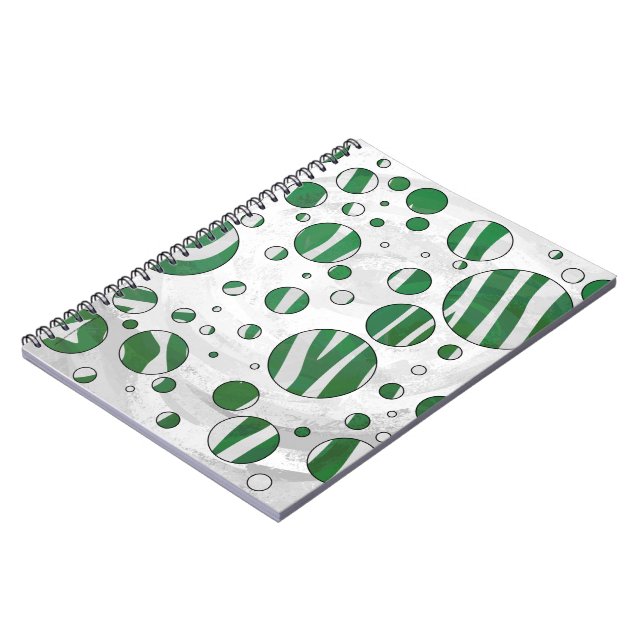 Zebra Green and White Polka Dot Notebook (Left Side)