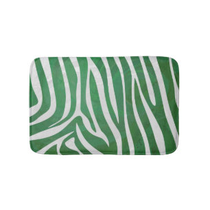 Zebra Green and White Print Bath Mat