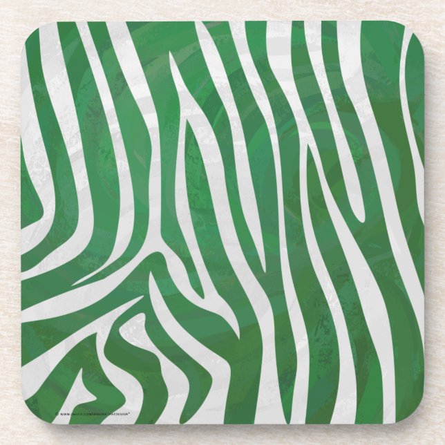 Zebra Green and White Print Coaster (Front)