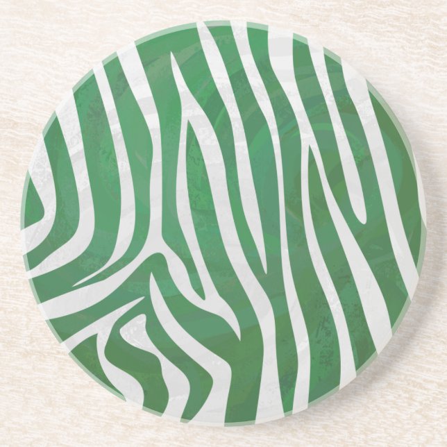 Zebra Green and White Print Coaster (Front)