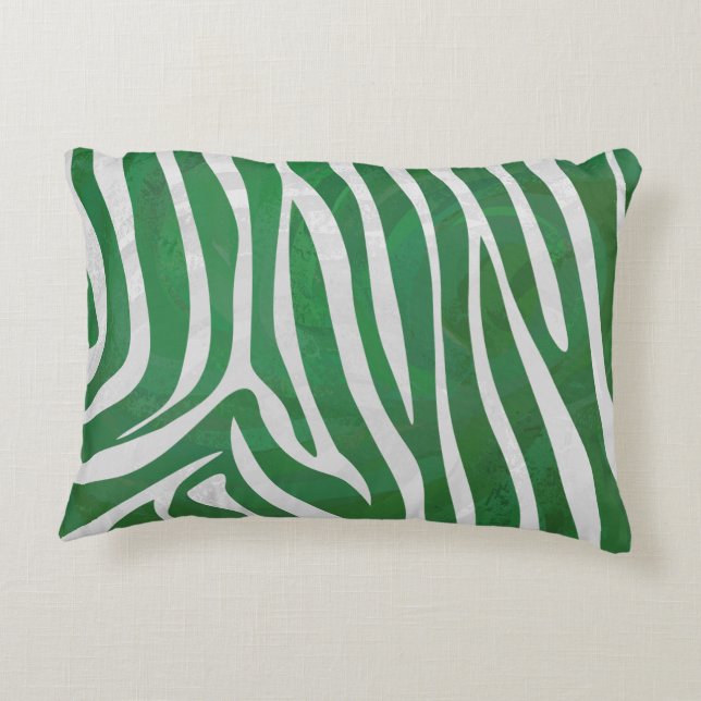 Zebra Green and White Print Decorative Cushion (Back)