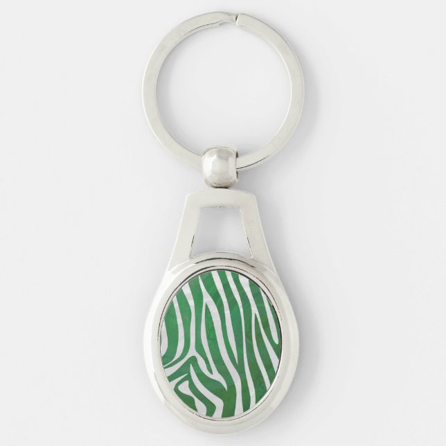 Zebra Green and White Print Key Ring (Front)
