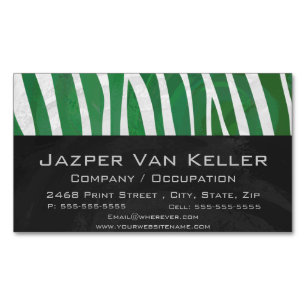 Zebra Green and White Print Magnetic Business Card