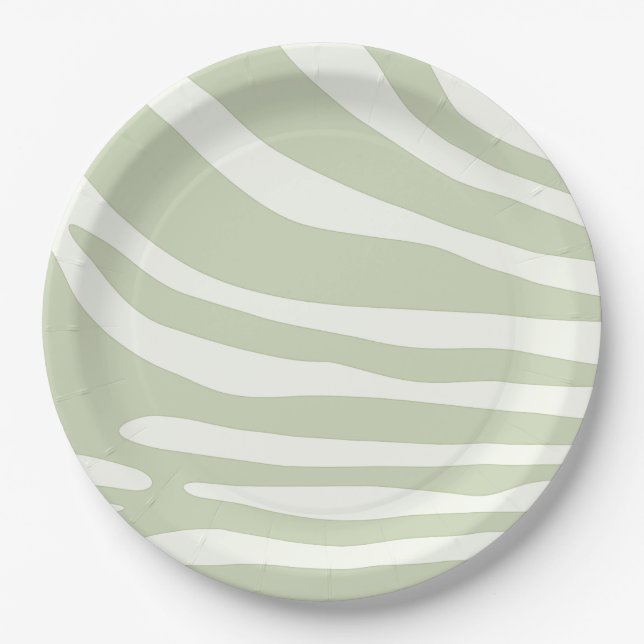 Zebra green and white print paper plate (Front)