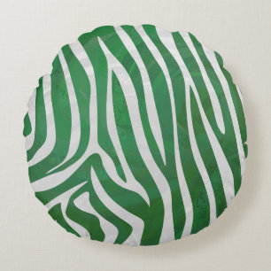 Zebra Green and White Print Round Cushion