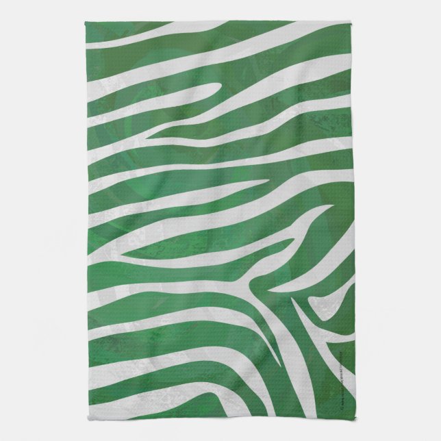 Zebra Green and White Print Tea Towel (Vertical)