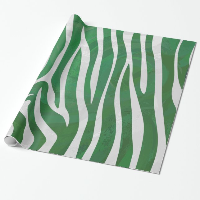Zebra Green and White Print Wrapping Paper (Unrolled)