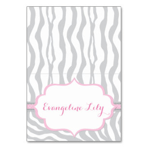 Zebra Grey and Pink Tent Table Card
