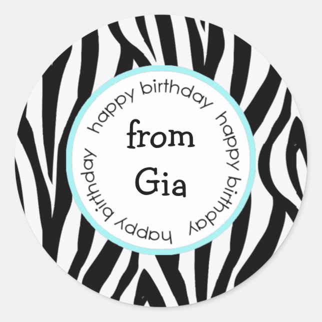 Zebra Happy Birthday to/from stickers (Front)