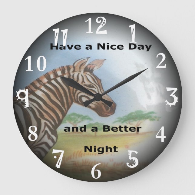 Zebra having & nice day and a better night. large clock (Front)