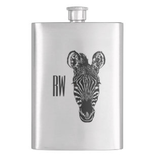 Zebra Head Monogram Hip Flask