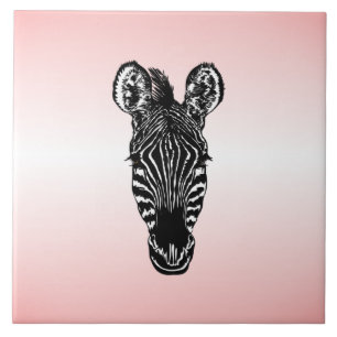 Zebra Head on Pink Ceramic Tile