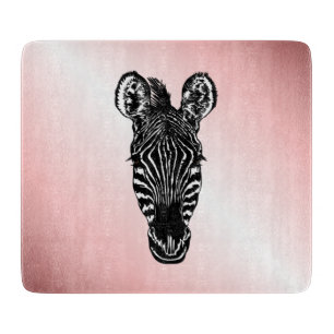 Zebra Head on Pink Cutting Board