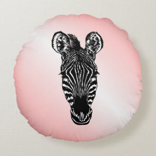 Zebra Head on Pink Round Cushion