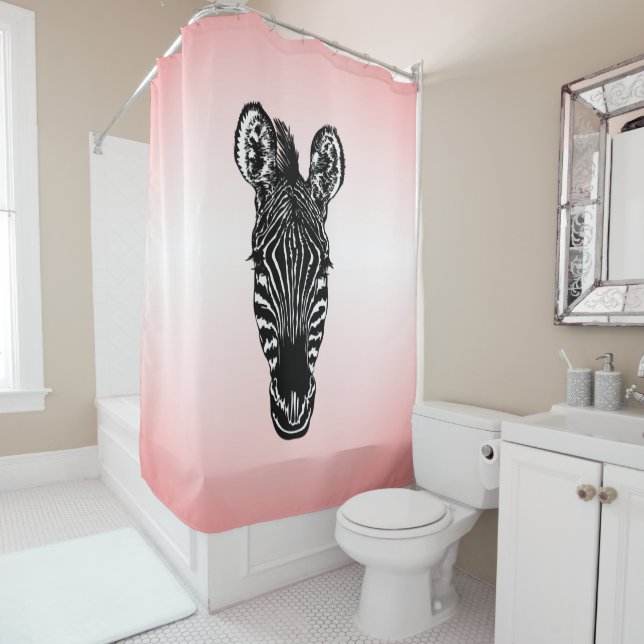 Zebra Head on Pink Shower Curtain (In Situ)