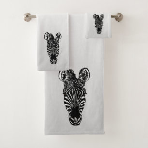 Zebra Head on Silver Bath Towel Set