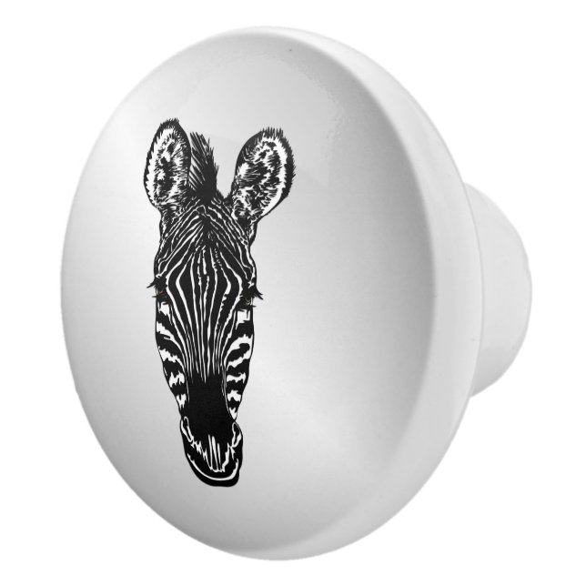 Zebra Head on Silver Ceramic Knob (Right)