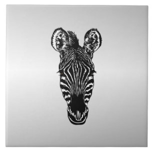 Zebra Head on Silver Ceramic Tile