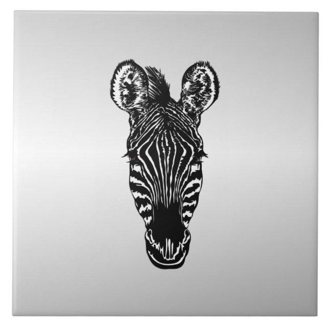 Zebra Head on Silver Ceramic Tile (Front)
