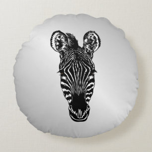 Zebra Head on Silver Round Cushion