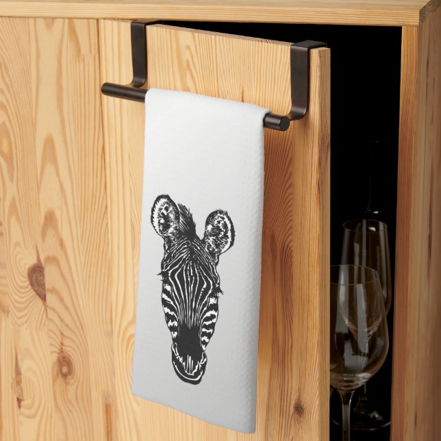 Zebra Head on Silver Tea Towel (Thirds Fold)