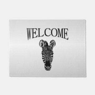 Zebra Head on Silver Welcome Doormat