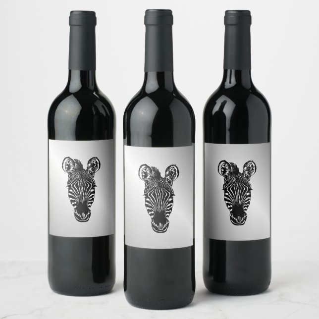 Zebra Head on Silver Wine Label (Bottles)