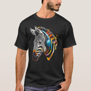 Zebra Headphones Artwork Music Animal Motif Zebra T-Shirt