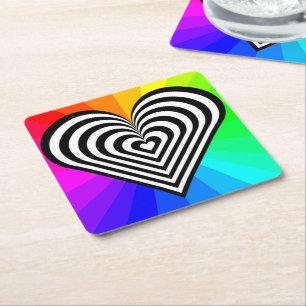ZEBRA HEART RAINBOW PATTERN SQUARE PAPER COASTER